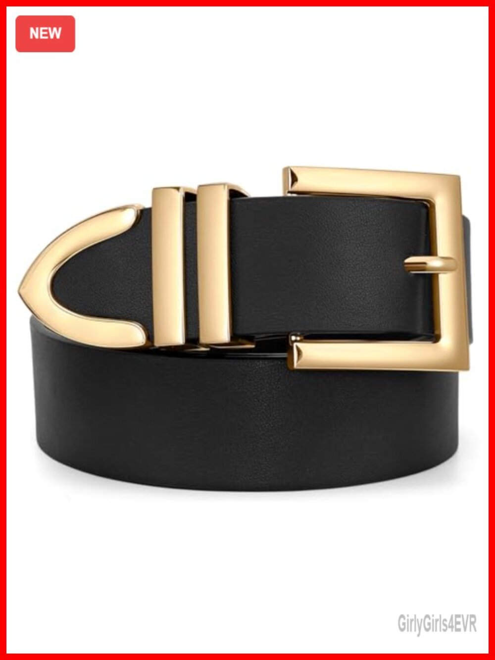 Faux Leather Women's Waist Belt with Gold Square Buckle